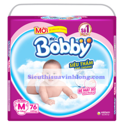 BỈM - TÃ DÁN BOBBY SIZE M - 76 MIẾNG (CHO BÉ 6 - 10KG)