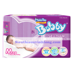 BỈM - TÃ DÁN BOBBY SIZE M SIÊU THẤM 28 MIẾNG (CHO BÉ 6 - 10KG)