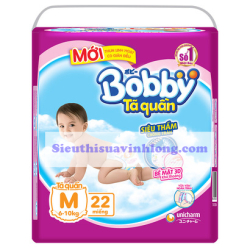 BỈM - TÃ QUẦN BOBBY SIZE M - 22 MIẾNG (CHO BÉ 6 - 10KG)